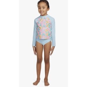 Hurley Girls' 12 Long Sleeve Rash Guard Shirt 2-Piece Swimsuit 487775-BIC Blue